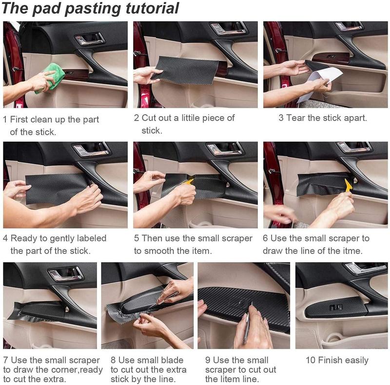 1FT x 5FT High Gloss Carbon Fiber Car Wrap Vinyl Bubble Free Air Release Adhesive Car Wrap Film Roll Automotive DIY Decals, 12" x 60" Tool Kit(Option)