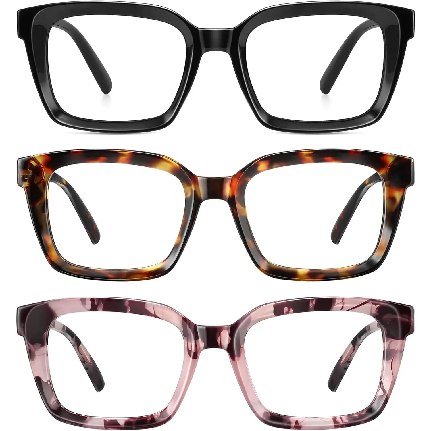 Reading Glasses for Women Men - Blue Light Blocking Readers Oversize Oprah Square Anti Glare/Eyestrain Spring Hinge