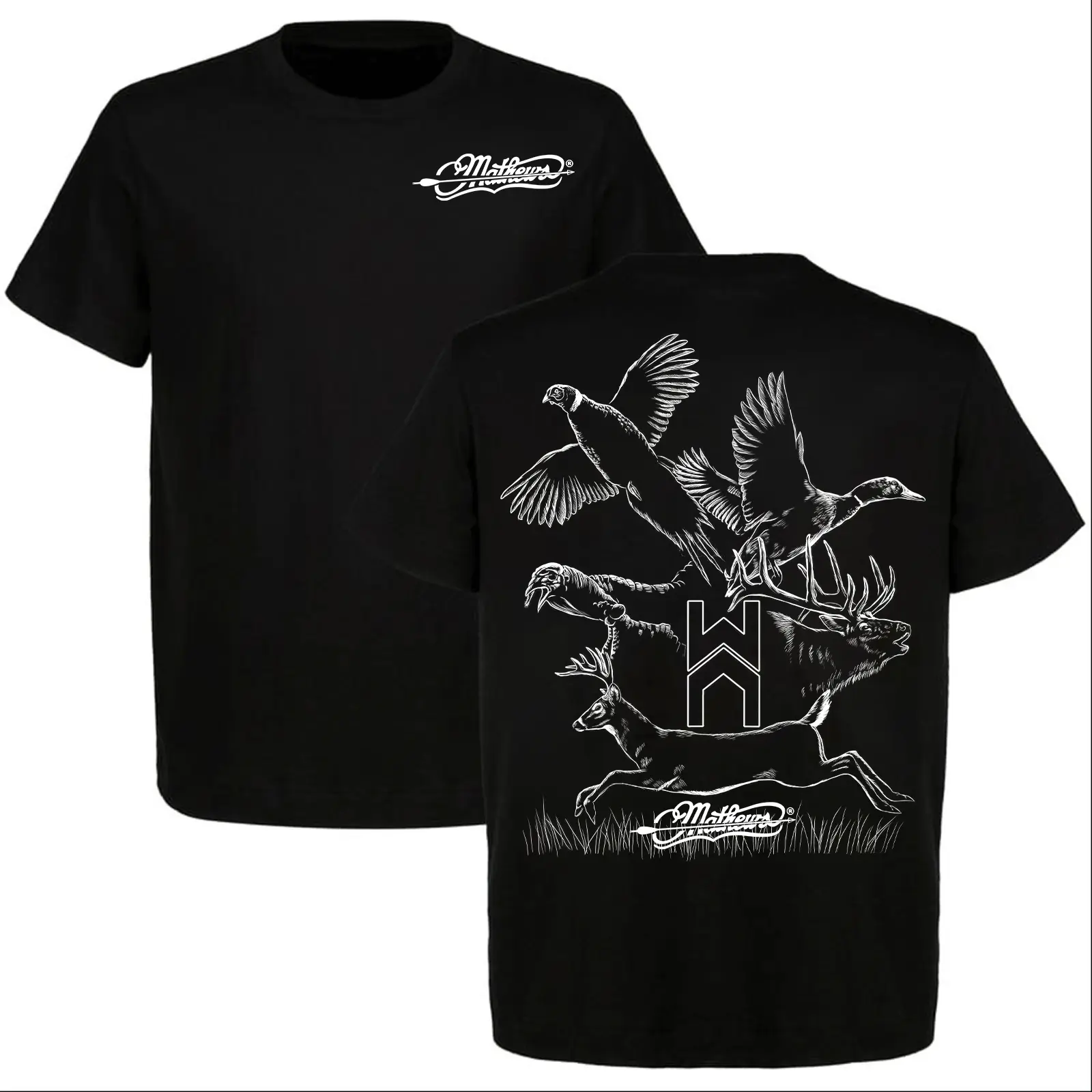 MA04 Archery Hunting T-Shirt, Deer Elk Duck Turkey Wildlife Graphic Tee, Front and Back Print, Bowhunter Gift for Men