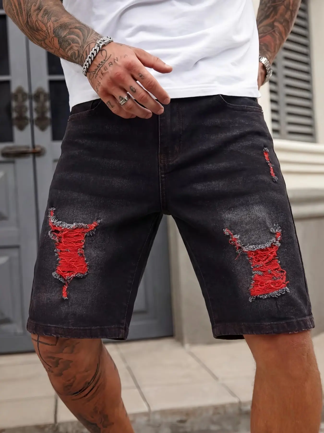 Men's Regular Fit Ripped Denim Shorts Frayed Jorts, Casual Comfy Classic Distressed Shorts for Summer, Fashion Men's Bottoms for Daily Wear, Menswear