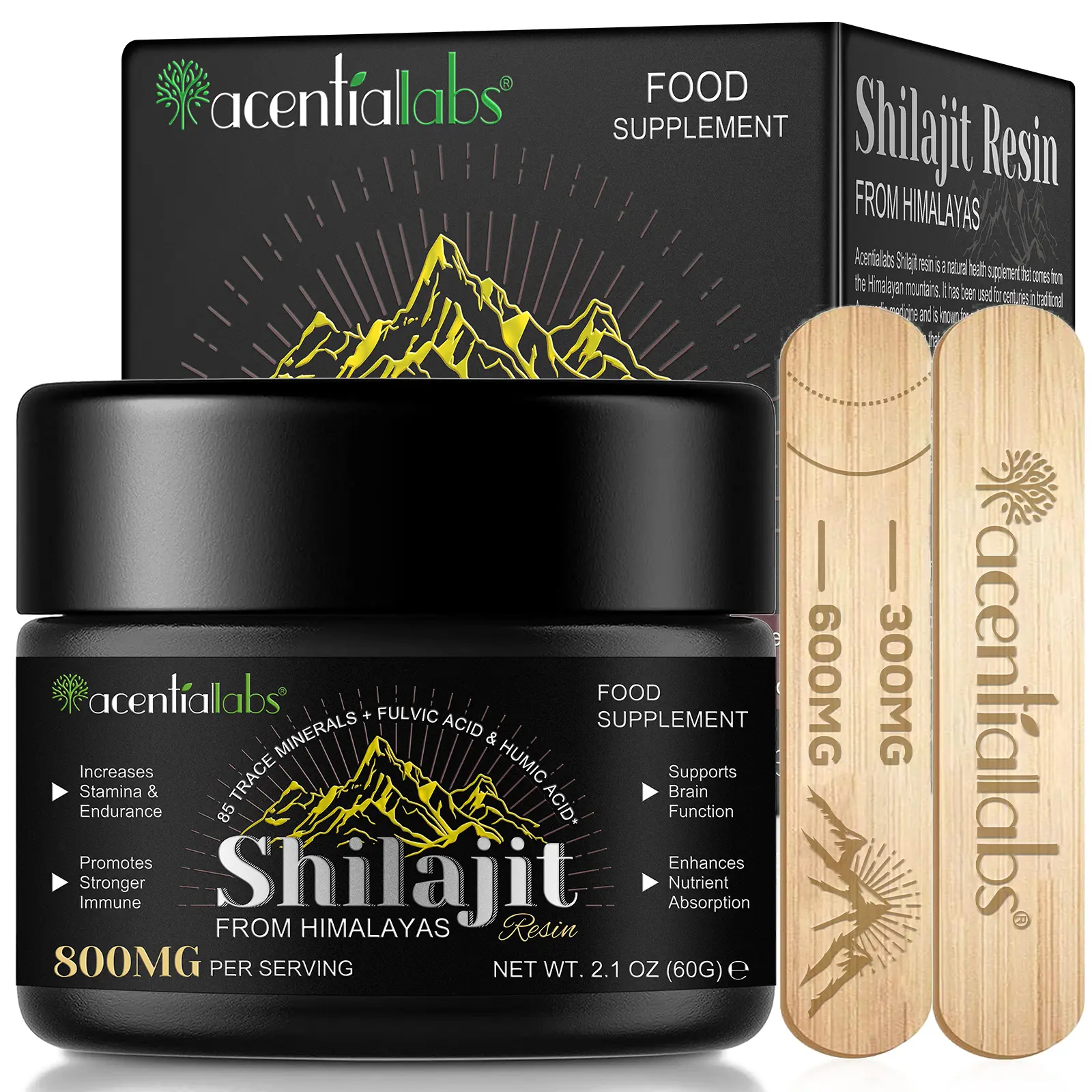 Acentiallabs Himalayan Shilajit Resin - 500mg Organic Unisex Adults Vitamin Supplement, Fulvic Acid Rich, 85+ Trace Minerals Complex, High Potency, Antioxidant, Enhances Nutrient Absorption, Vitality & Energy Boost, Immune Support, 1 Unit, Boosted Vitalit