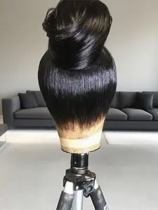 360 Human Hair Wig with Drawstring for High Ponytail Bone Straight HD Lace Frontal Wigs for Black Women 180% Heavy Density Ready to Wear