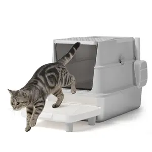 Rebuyhome XXXL Stainless Steel Cat Litter Box, Metal Kitty Litter Boxes with Lid, Covered Extra Large Cat Litter Box Enclosure, Litter Scoop, and Filter Pedal, Anti-Leakage, Non-Stick, Easy to Clean Litterbox