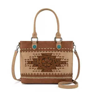 Montana West Western Tooled Aztec Concealed Carry Tote/Crossbody Purse for Women