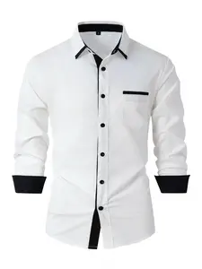 Men's Casual Long Sleeve Shirt, Versatile Solid Color Button-Up Top, Fall Fashion, Comfortable Daily Wear, Stylish and Comfortable