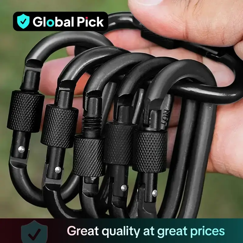 D-shaped Spring Hook, 6 Counts/set Durable Outdoor Keychain Buckle, Multifunctional Portable Carabiner for Outdoor Camping Hiking Climbing