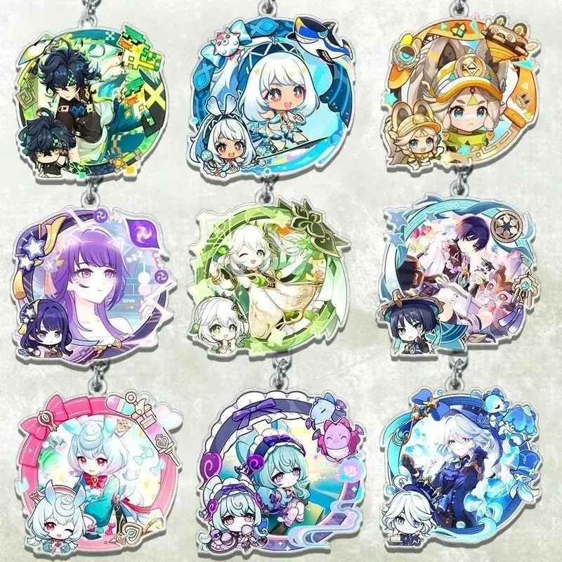 Raiden Shogun Sigewinne Mualani Yumemizuki Mizuki Nahida Furina Kinich Cosplay Keychain Game Genshin Impact Character Acrylic Charms - Unique Keychains for Bags and Keys, Durable, Lightweight and Perfect for Personal Style, Collecting and Gifting