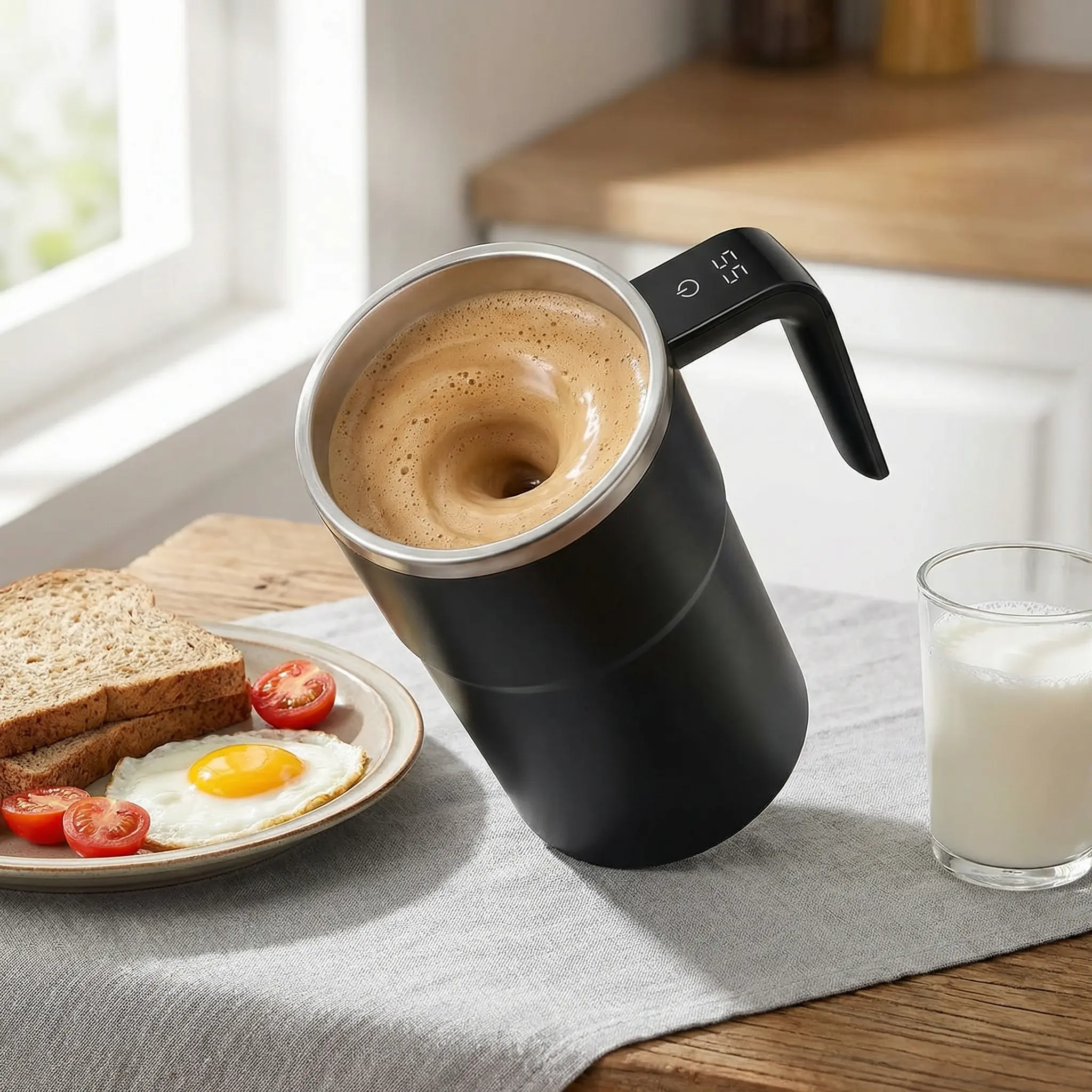 WitLoop Automatic Self-Stirring Stainless Steel Coffee Tumbler - Rechargeable, Temperature Display, Compact, Portable, Sturdy, Washable, Sliding Lid, Fits Abs/Protein Powder, Thoughtful Gift for Coffee/Milk Drinks