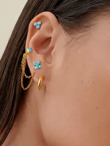 Ladies Earrings Blue Turquoise Four Leaf Clover Triangular Tassel Earrings 6 Pieces One Piece Stainless Steel 18k Gold Plated Waterproof Anti Allergy Bright And Dynamic Accessories
