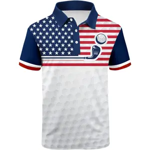Men's Patriotic Polo Shirts Moisture Wicking Short Sleeves 4th July American Flag Golf Tennis Shirt Casual T-Shirt