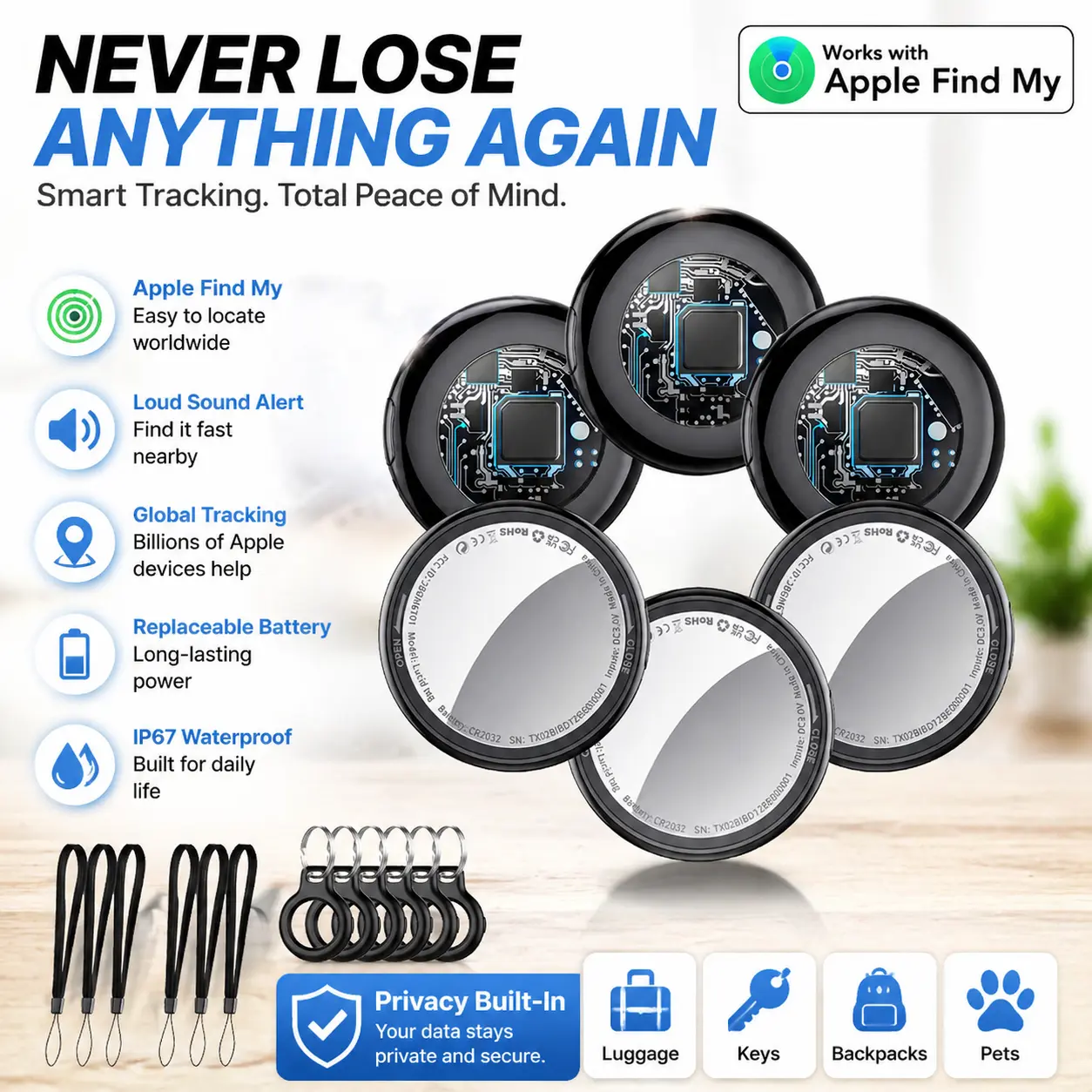 [Free Deliver] Coucur 2026 GPS Tracker(iOS Only) Lucid Tag for Cars & Pets,Mini Trackers Device with Weatherproof Magnetic Case-No Monthly Fee-Best Hidden GPS Trackers,Global Coverage Location Tracker,Anti-lost Device,For Apple Find My (iOS Only)
