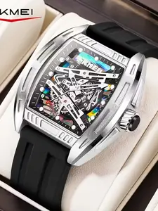 Fashionable and casual men's watch dial wine barrel shaped luminous waterproof silicone tape men's quartz watch, lightweight and durable design, suitable for sports and casual wear