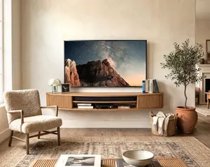 Floating TV Stand Curved Wall Mount 72" Console - Arc - Wheat