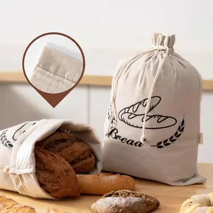 2 count Bread Bags for Homemade Bread - Plastic Lined - Reusable Linen Bread Bag with Plastic Liner For Sourdough & Bread Storage - 20" x 14"