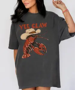 Comfort Colors Lobster Cowboy Shirt – Yee Claw Funny Tee, Western Beach Graphic T-Shirt, Amalfi Coast Summer Outfit Unisex