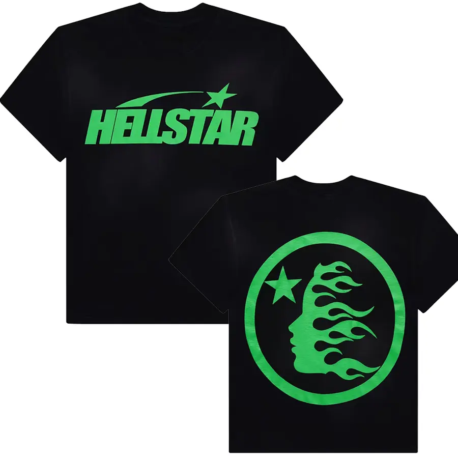Hellstar Shooting Star Graphic Shirt, Flame Face Logo Tee, Front Back Y2K Streetwear Top, Cosmic Urban Fashion Gift