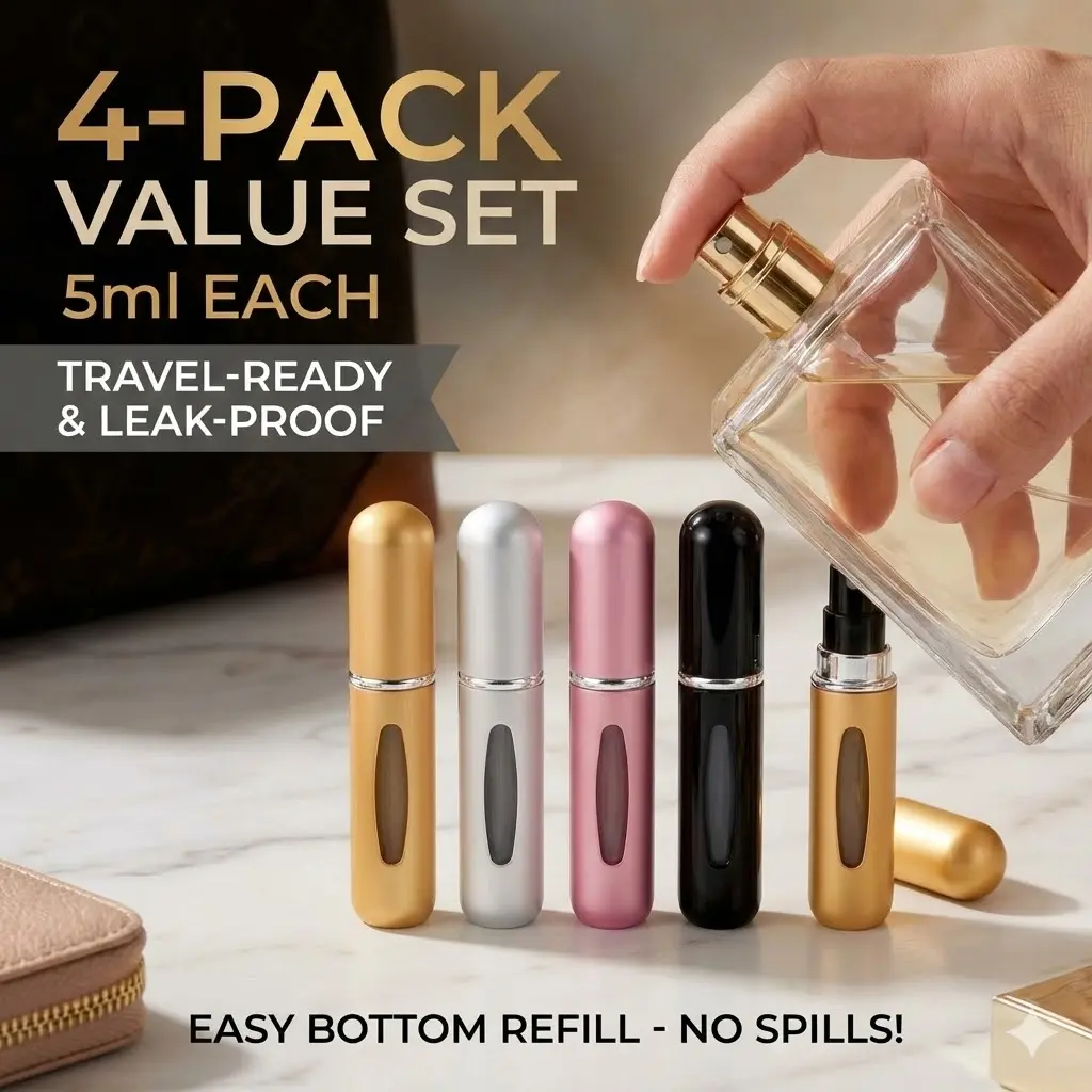 Refillable Leak-Proof Mini Perfume Atomizer Multi-Pack - 4pcs 5ml Traveler Cosmetic Spray Bottles, Compact Space-Saving Design, Ideal for Beauty & Personal Care Makeup Tools