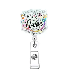 Letter Pattern Retractable Badge Reel, Premium Decorative Badge, Acrylic Id Holder with Clip for Nurses, Doctors, Students & Office Staff, Identification Badges & Supplies