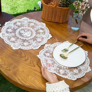 Lace Romantic Table Mats, French Vintage Crochet Embroidery, Washable Polyester Heat Resistant Placemats, Wedding Decorations, Kitchen Decorative Placemat