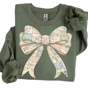 Floral Patchwork Bow Graphic T-shirt, Crewneck, Sweatshirt, Sweater Hoodie, Tees