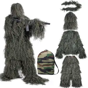 LATOLINON Ghillie Suit 5 in 1 3D Camouflage Hunting Suit Clothes Woodland Gilly Suit Hooded Gillies Suits for Men Hunting Hallowee Costume