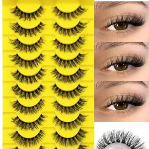 10 Pairs Fluffy Eyelashes Clear Band Natural Soft Lashes Cross & Wispy Cat Eye Lashes Faux Mink Full Strip Eyelashes