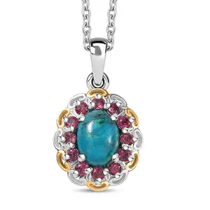 D'Joy Chrysocolla and Rose Garnet 2.10 ctw vPendant Necklace in 14K YG and Platinum Over Sterling Silver 20 Inches Christmas Gifts