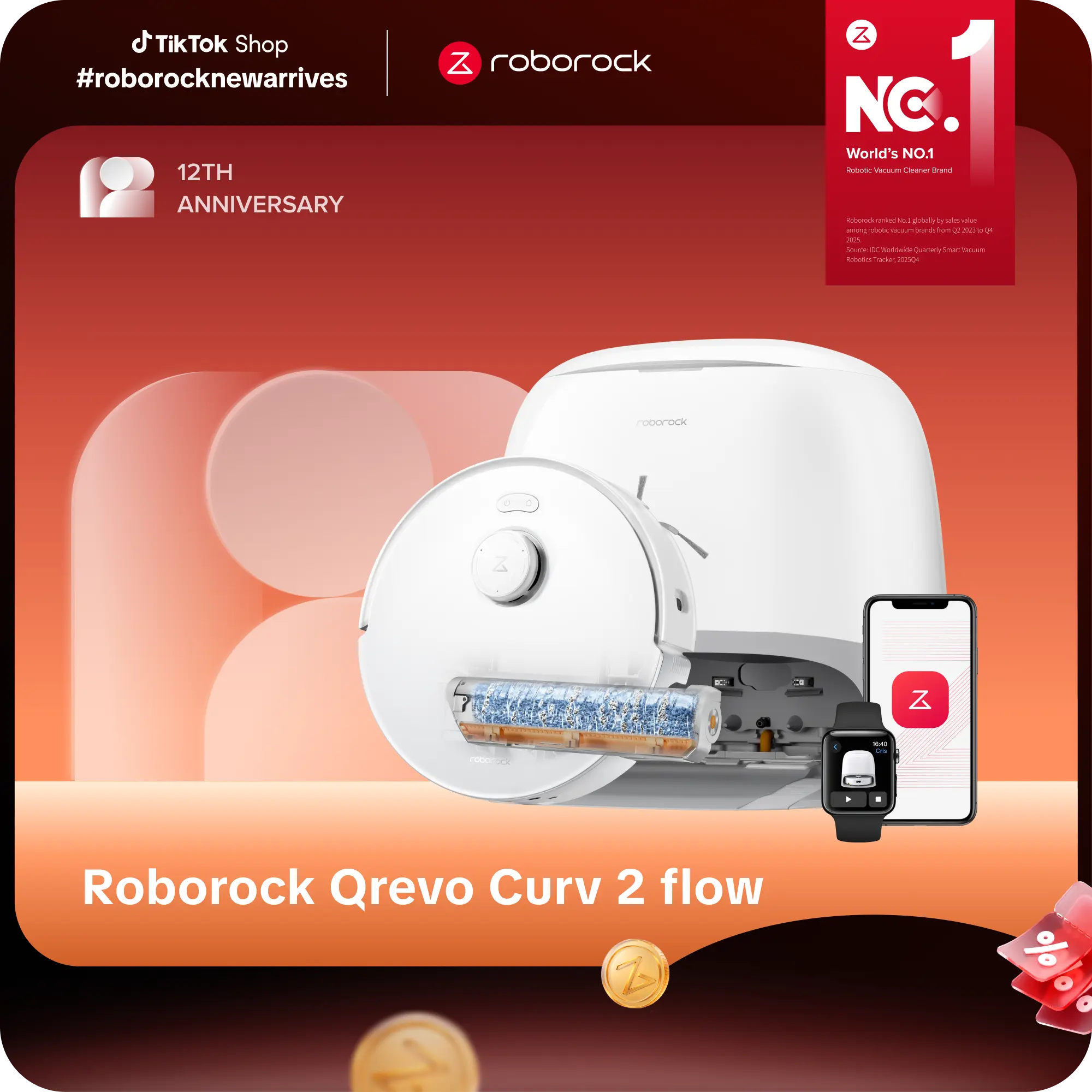 roborock Qrevo Curv series 2 Flow Robot Vacuum and Mop, SpiraFlow Real-Time Self-Cleaning Roller Mop, 20,000 Pa, Dual Zero-Tangle System, AI Obstacle Avoidance, Heat-Washes & Dries Mop, Carpet Protection #tiktokshopbacktoschool #roborocknewarrives