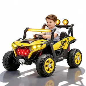 24V Kids Ride On Electric UTV toy with Parent Remote Control, 400W Dual Motor Ride-On Car, 4-Wheel Suspension, LED Headlights, Bluetooth Music, USB & Power Display for Ages 3+ . Perfect Gift for Boys & Girls!, Cells, Emergency Stop