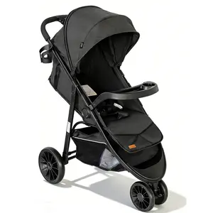 3-Wheel Baby Stroller, Foldable Infant Stroller, Equipped with A Tray and Cup Holder, with An Extended Sun Canopy with Zipper, Mesh Window, Easy One-Hand Fold, Newborn Stroller