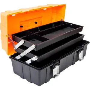 17-Inch Plastic Tool Box,3-Tiers Multi-Function Storage Portable Toolbox Organizer, Black/Orange ATRJH-3430T