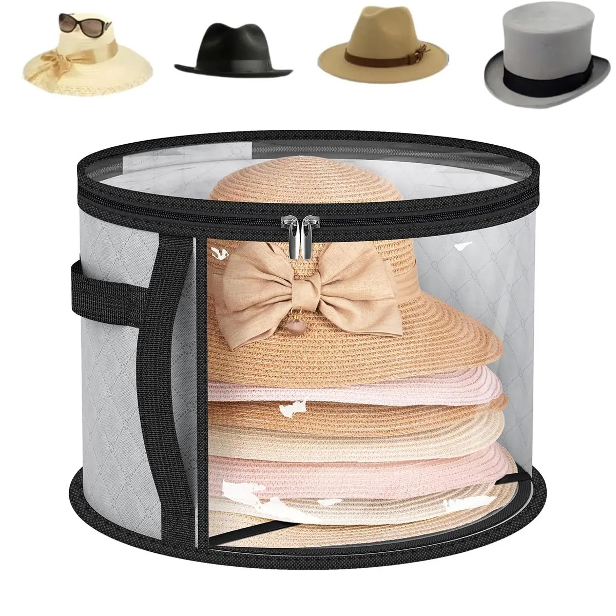 Clear Hat Storage Bag, Holds up to 7 Caps Cowboy Hat Organizer for Closet, Wide Brims Hat Case with Carrying Handles