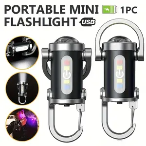 Multifunctional Mini Keychain Flashlight, COB Work Light, Side Lamp, Blue Light, Portable Lantern, Hook Design, Compact and Durable