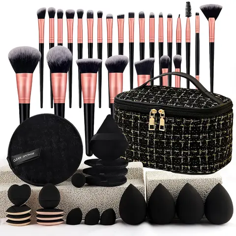 EGFSK Makeup Brushes Set Professional Makeup Kit Women's Lightweight MakeupTool Set - 34 or 47Pcs with Brushes,Bag, Sponge, Headband, Cleaning Bowl, Puff, Wristband, Organizer,Cosmetic Accessories, Makeup Brush Organizer