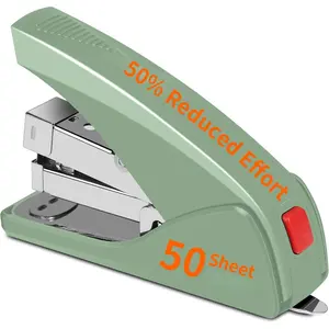ES10 Effortless Stapler for Desk, 50 Sheet Capacity, Low Force, Built-in Staple Remover, One Finger Touch Stapling Desktop Stapler, Portable & Space Save Size, Good for  & Office, Green