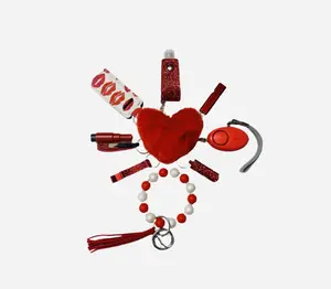 Red Safety and Accessory Keychain Set with Silicone Beads