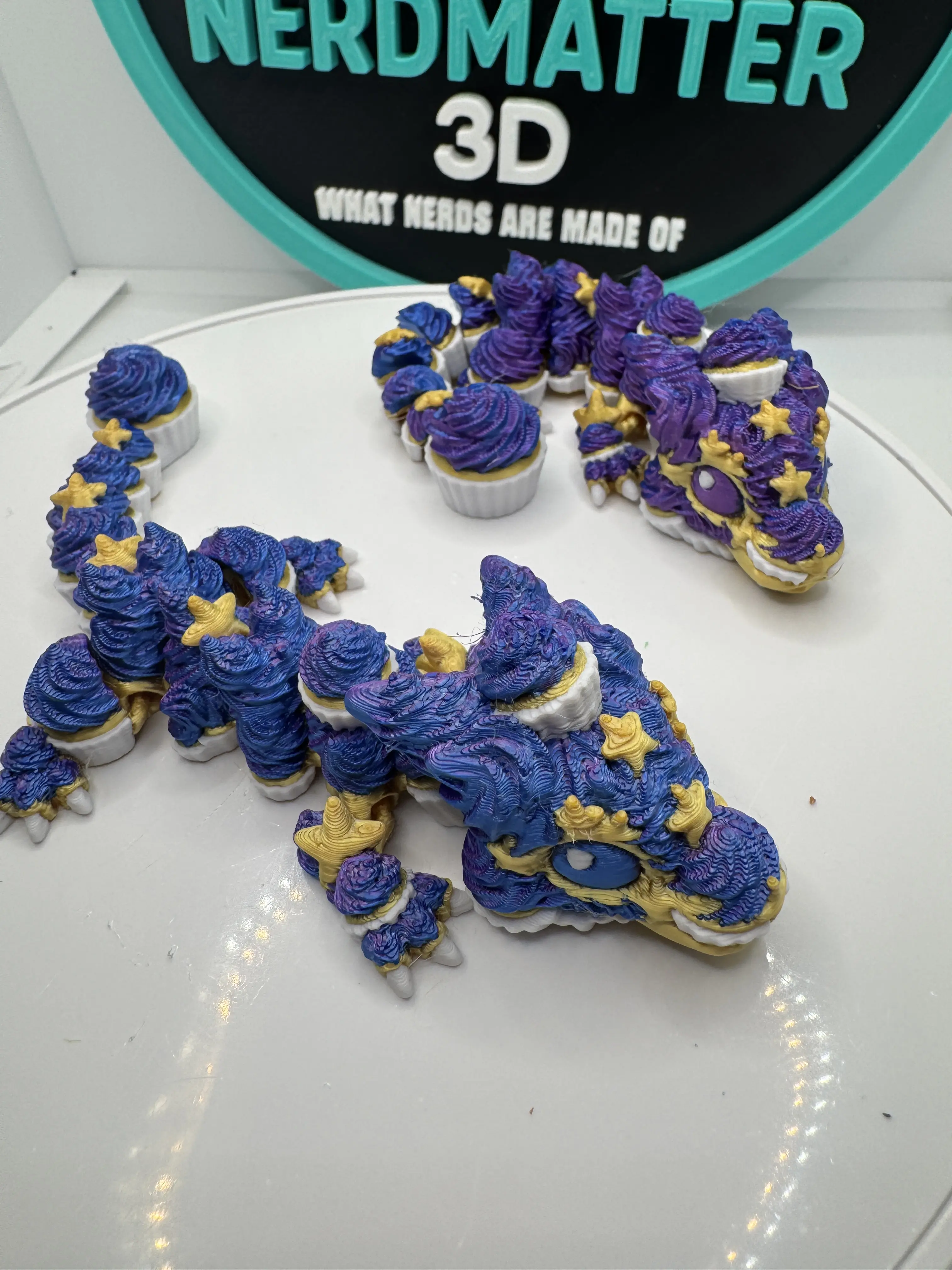 Birthday Dragon Flexi 3D Printed Toy, Cute Dessert Dragon Articulated Figure, Cupcake Dragon Fidget Toy, Gift for Kids & Fantasy Lovers