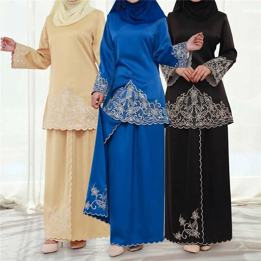 Women's 100% New 2-Piece Embroidered Abaya Set - Good Quality All Seasons Sports Clothing with Top, Blouse & Maxi Skirt, Turkey-Inspired Kaftan for Muslim Casual & Party Wear (Eid, Dubai Style)