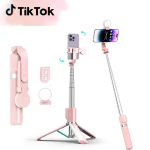 Selfie Stick Tripod Selfie Stick with Wireless Remote, Portable Phone Tripod for iPhone, Cell Phone Stand for Video Recording, Portable Travel Essentials Smartphone Mount Holder, Extendable Vlogging Filming Accessories