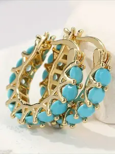 1 Pair of Elegant and Classic Blue Hoop Earrings, Statement Earrings, Creative Jewelry Accessories for Women's Daily Holiday Parties, Exquisite Christmas Gifts