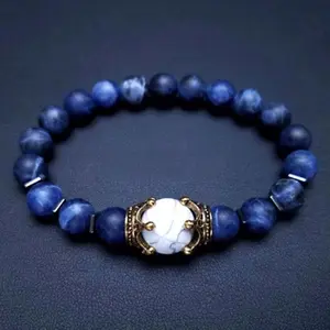 Natural Lapis Lazuli & Tiger's Eye Bead Bracelet for Men Bohemian Style Adjustable Stretchable Handmade Jewelry Friendship Gift