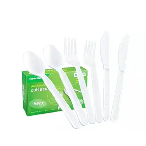 Disposable Cutlery Set forks, knives, spoons Plant Based Green Compostable 180 Pieces Tableware