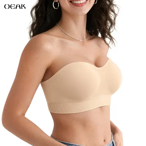 OEAK Strapless Bra for Women Comfort Non-Slip Seamless Bandeau Bras Wireless Tube Top Bra Invisible Bralette
