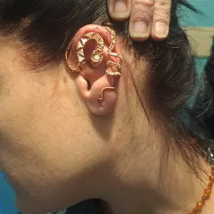 Handmade crystal copper wire wrapped snake ear cuff
