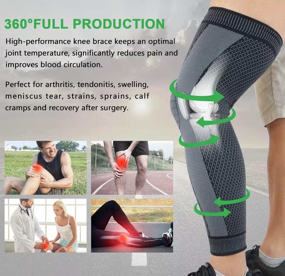 Full Leg Compression Sleeves 2 Pack Long Knee Kneeca Acupressure Self Heating Knee Sleeve Aicao Knee Protection for Warm Aicao Best Knee Brace For Women and Men