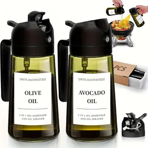 2-Piece Kitchen Glass Olive Oil Dispenser Set, 2-In-1 Oil Bottle & Cooking Spray, Cooking Oil Container, Automatic Flip Top, 16 Oz Olive with Label Stickers, Kitchen Gadgets, Kitchenware