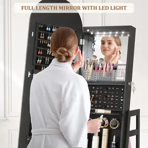 Miu Round-Corner Design Full-RGB exterior length Mirrorwith 360° Swivel & LED-Lit Features, Lockable Design Brush Cabinet