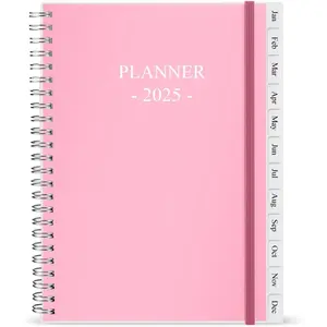 2025 Planner - Weekly & Monthly Planner Runs Jan 2025 to Dec 2025, 6.25" x 8.25", 12 Monthly Tabs, 14 Notes Page, Plastic Pocket, Flexible Cover with Twin-Wire Binding, Pink Planners 2025