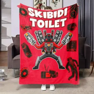Bed Warmer| Skibidi Toilet" Themed Flannel Throw Blanket - Cozy, Warm, 100% Polyester, Featuring Bright Retro Prints, Suitable for Sofa, Bed, Travel, and Camping - All-Season Comfort, Bed Blanket