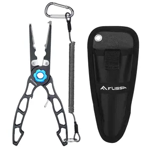 FLISSA Fishing Pliers, Safety Lock Design Fish Pliers Saltwater, Aluminum Hook Remover, Titanium 6Al-4V Jaw and Tungsten Carbide Line Cutters, Sheath & Lanyard, Fishing Gear Gifts for Men